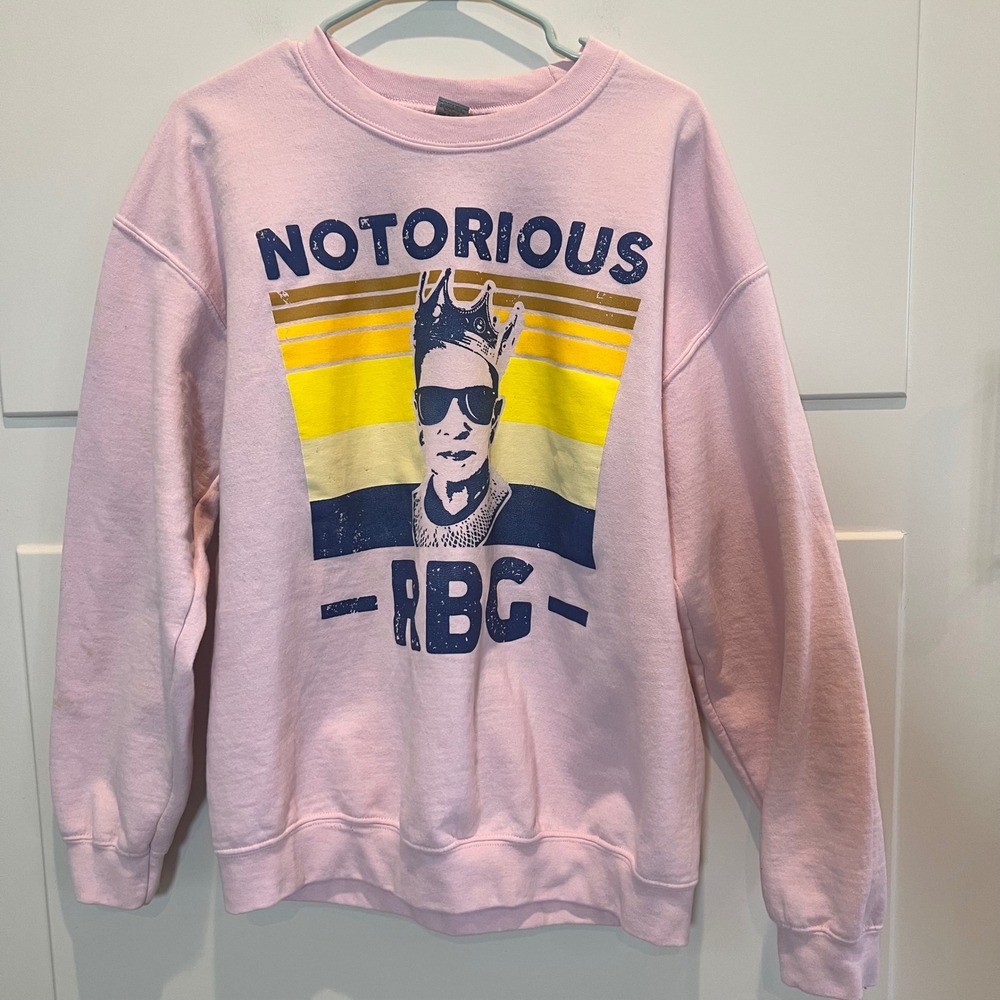 Notorious RBG Sweatshirt Womens Large Gildan‎ Crewneck Pink Ruth Bader Ginsberg